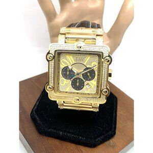 JBW Men's Watch JB6215 Phantom Diamond Quartz Gold Square 42mm Brown Leather